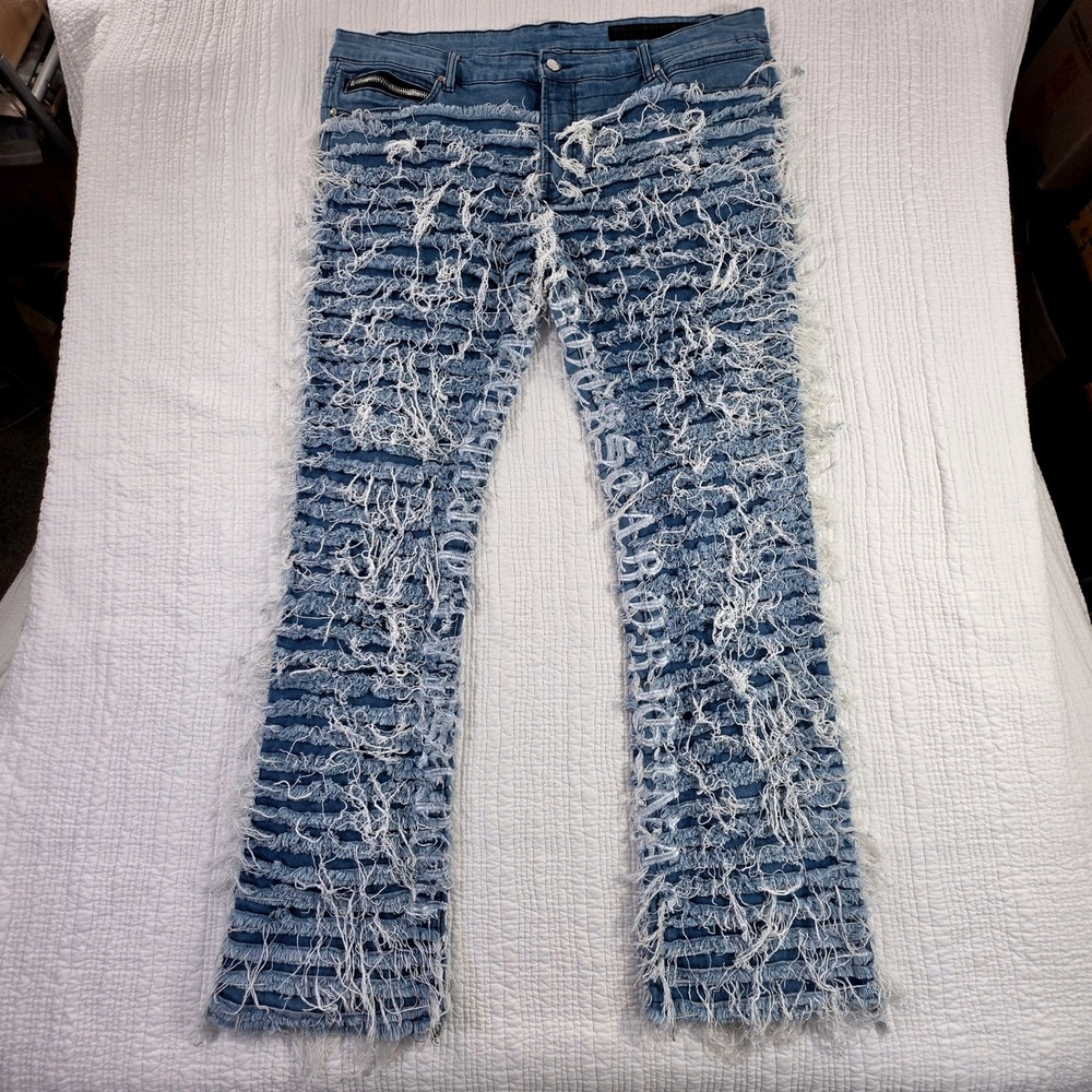 Rockstar Original Giovanni 205 Men 44x34 Blue Stretch Embroidery Fringe Flare